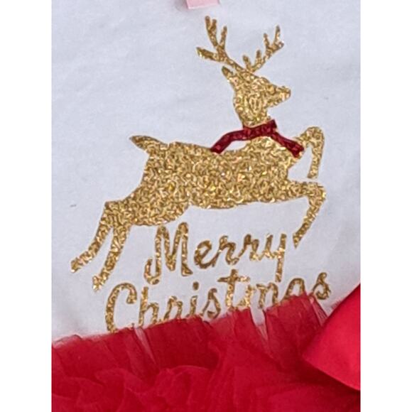 Popatu Christmas White Red Gold Reindeer Tutu Bow Ruffle Bodysuit 3-6M NWT - Picture 2 of 5